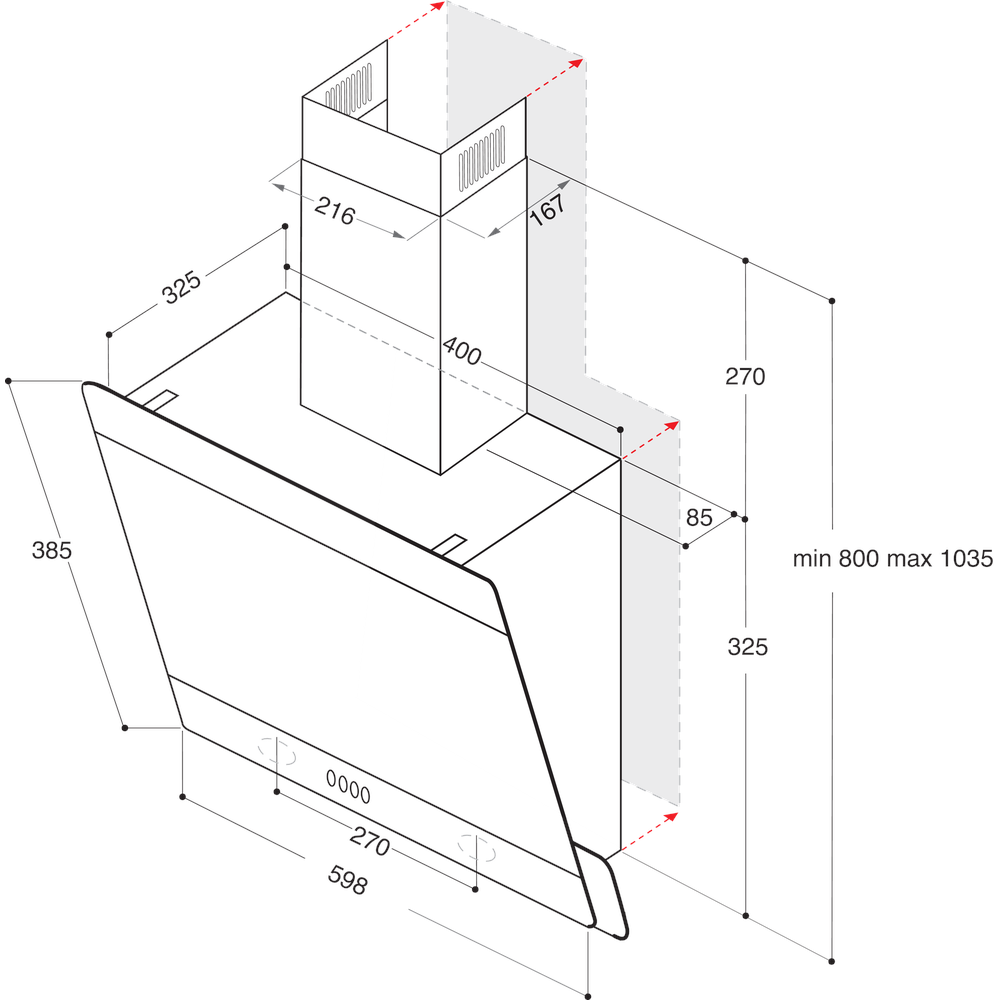 Whirlpool WHVP 65F LM K beépíthető falra szerelhető döntött kürtös konyhai elszívó, 59.8x32.6x36 cm, fekete szín 