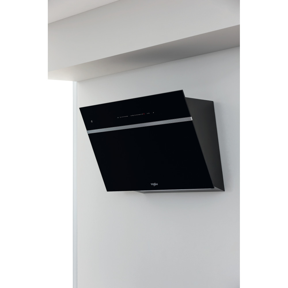 Whirlpool WHVS 90F LT C K beépíthető falra szerelhető döntött kürtös konyhai elszívó, 50.4x37x89.8 cm, fekete szín 