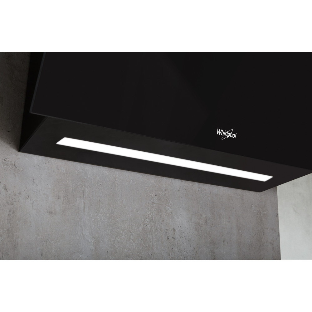 Whirlpool WHVS 90F LT C K beépíthető falra szerelhető döntött kürtös konyhai elszívó, 50.4x37x89.8 cm, fekete szín 