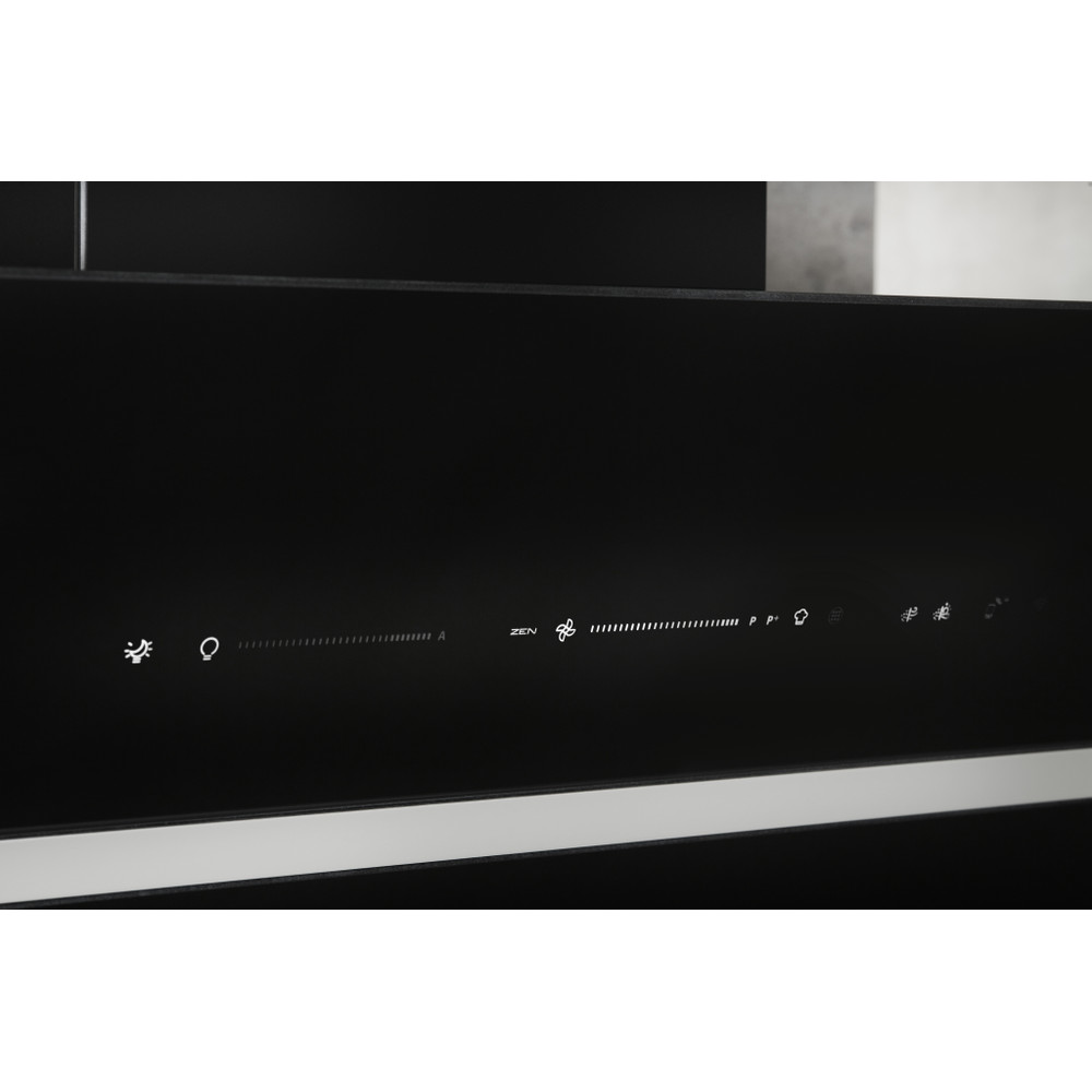 Whirlpool WHVS 90F LT C K beépíthető falra szerelhető döntött kürtös konyhai elszívó, 50.4x37x89.8 cm, fekete szín 