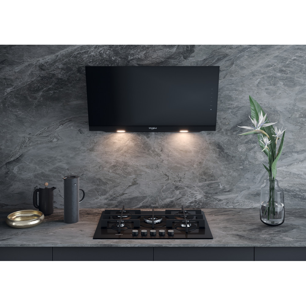 Whirlpool WHVS 93F LT BSS/1 beépíthető falra szerelhető döntött kürtös konyhai elszívó, 89.5x36.5x147.5 cm, fekete szín 