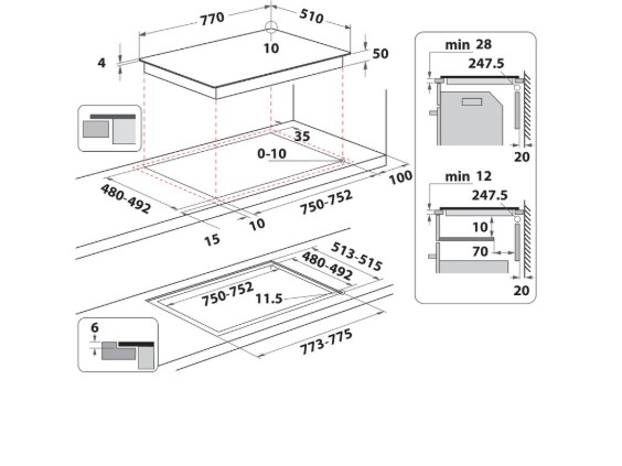 Whirlpool WL S2177 CPNE beépíthető indukciós kerámialap, 77x51x5.4 cm, fekete szín 