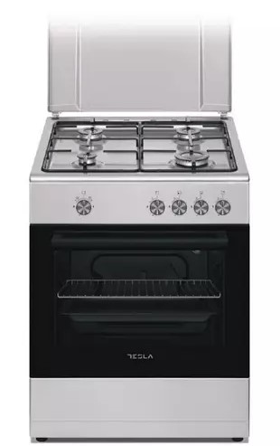 Tesla CG6400SX 60cm inox gáztűzhely,egykezes szikragyújtás,sütő világítás