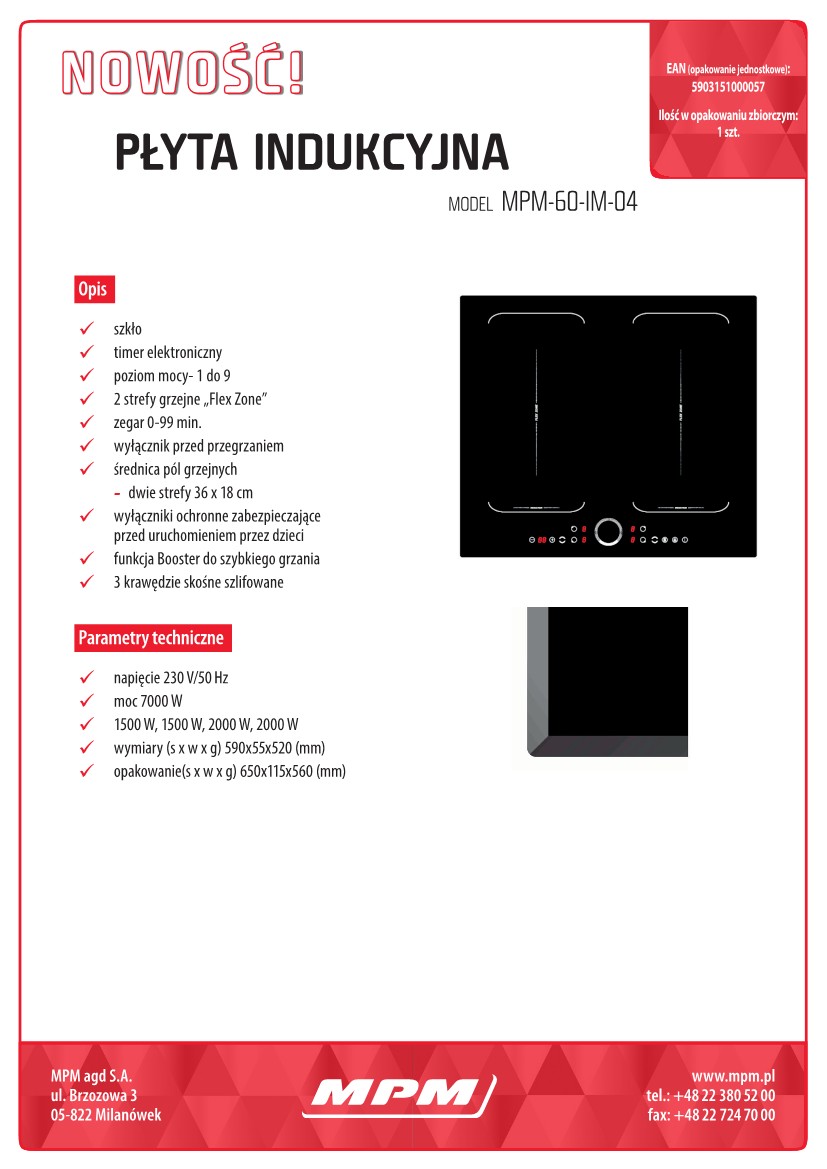 MPM MPM-60-IM-04 beépíthető Indukciós kerámia főzőlap MPM-60-IM-04
