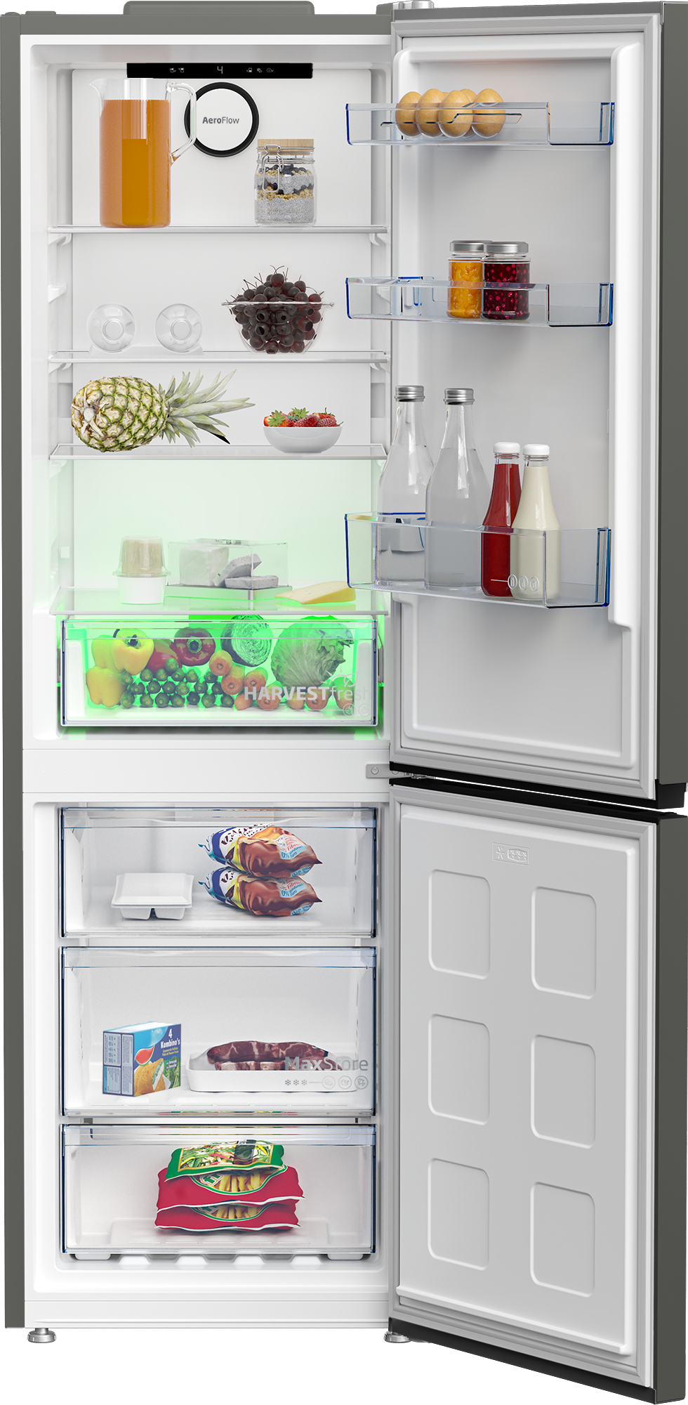 Beko B5RCNA365HG No Frost alulfagyasztós kombinált hűtőszekrény,inverteres kompresszor,186.5cm,Manhattan szürke 