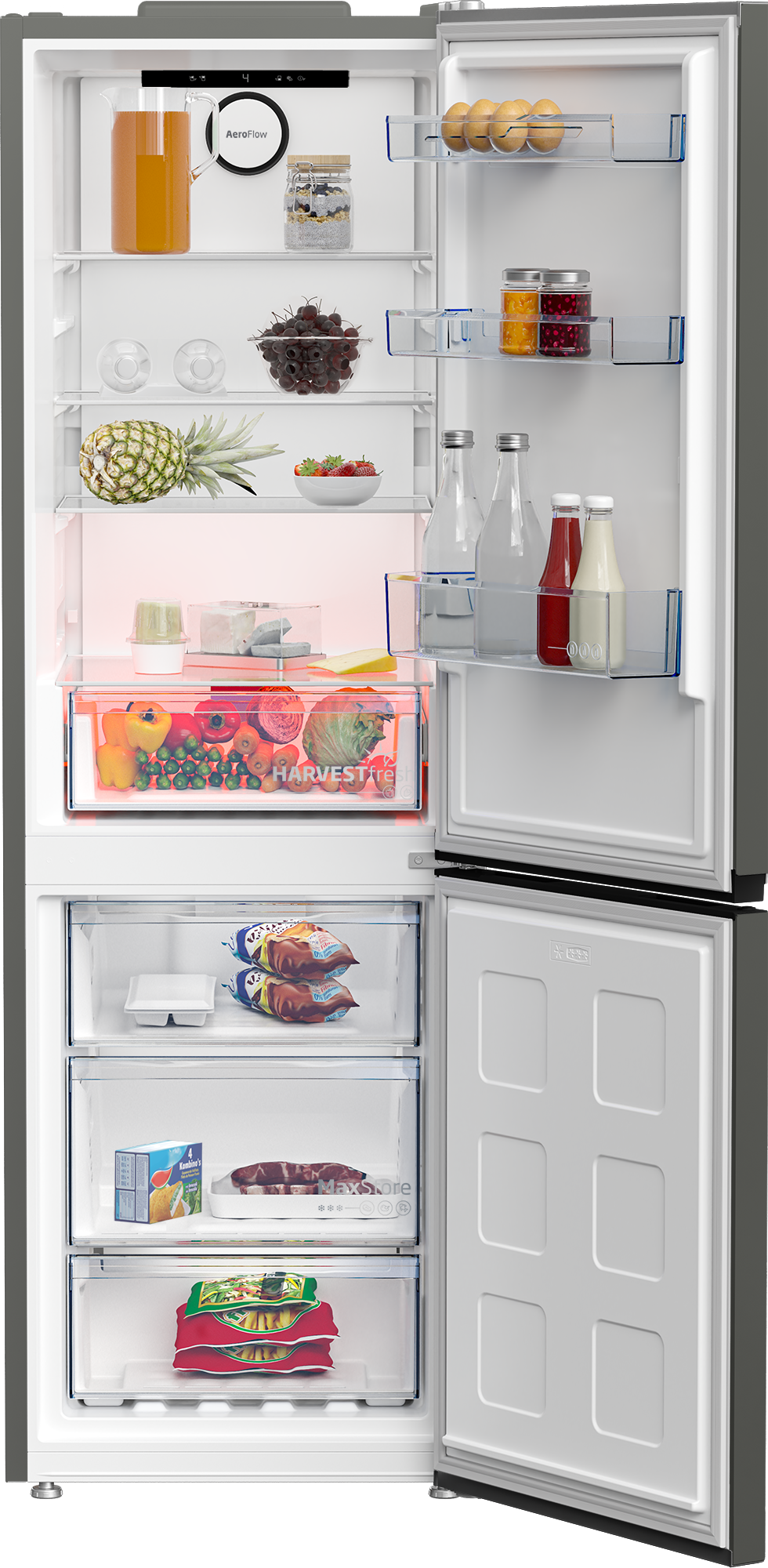 Beko B5RCNA365HG No Frost alulfagyasztós kombinált hűtőszekrény,inverteres kompresszor,186.5cm,Manhattan szürke 