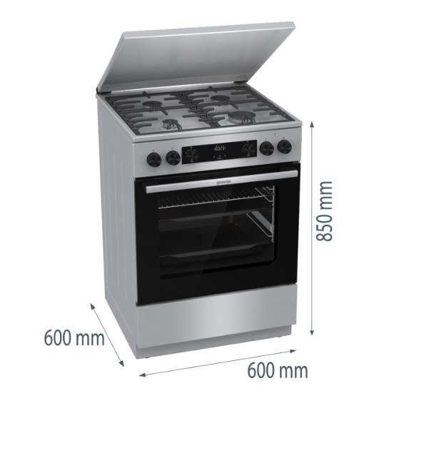 Gorenje GKS6C71XF kombinált tűzhely, 71L, fém dísztető, 60x60x85 cm, inox 