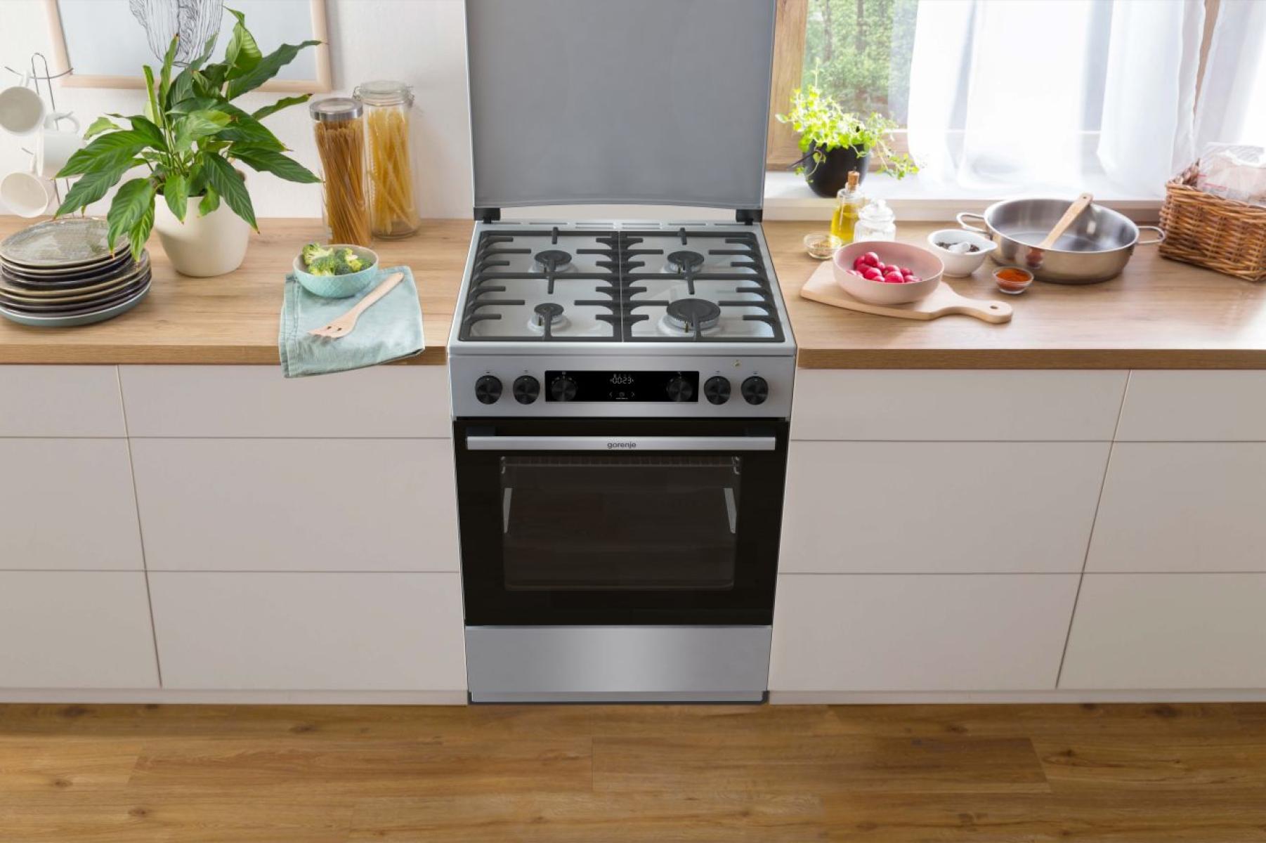 Gorenje GKS6C71XF kombinált tűzhely, 71L, fém dísztető, 60x60x85 cm, inox 