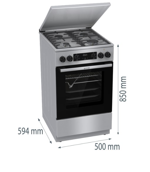 Gorenje GKS5C71XF kombinált tűzhely, 70L, fém dísztető, 50x59.4x85 cm, inox 