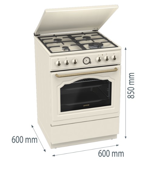 Gorenje GKS6C71CLI kombinált tűzhely, 71L, 60x60x85 cm, bézs szín 