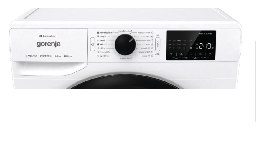 Gorenje W2PNEI94A1SWIFI elöltöltős mosógép, 9kg, inverter motor, gőzfunkció, 60x54.5x85 cm 