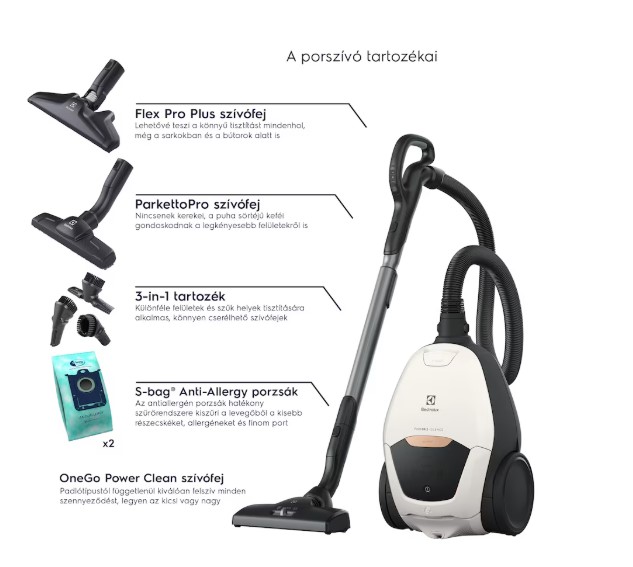 Electrolux PD82-ALRG Pure D8.2  porzsákos porszívó, 600W, krémfehér szín 
