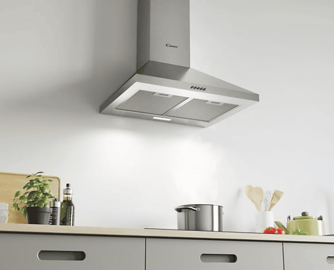 Candy CCE116/1XGG falra szerelhető kürtös konyhai elszívó,inox,60x45x83.6cm