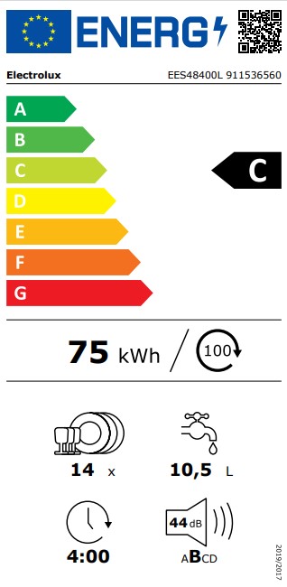 AEG EES48400L teljesen beépíthető mosogatógép, 14 teríték, 3 kosár, padlófény, inverter motor 