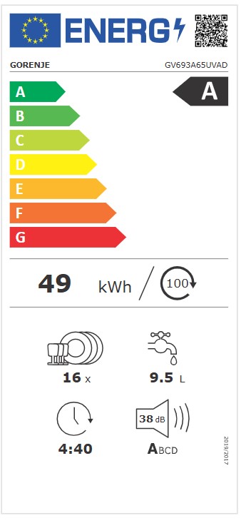 Gorenje GV693A65UVAD teljesen beépíthető mosogatógép, 16 terítékes, inverter Power Drive motor, WIFI, 3 kosár, automatikus ajtónyitás, 59.8x55.5x81.6 cm