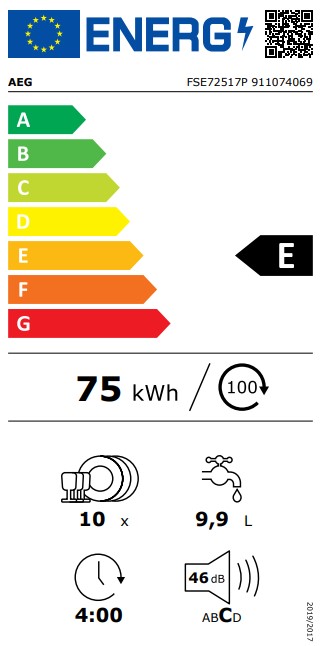 AEG FSE72517P teljesen beépíthető keskeny mosogatógép,10 teríték,44.6x55x81.8cm