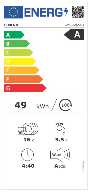 Gorenje GV693A65AD beépíthető mosogatógép, 16 terítékes, inverter Power Drive motor, WIFI, automatikus ajtónyitás, 3 kosár, 59.8x55.5x81.6 cm 