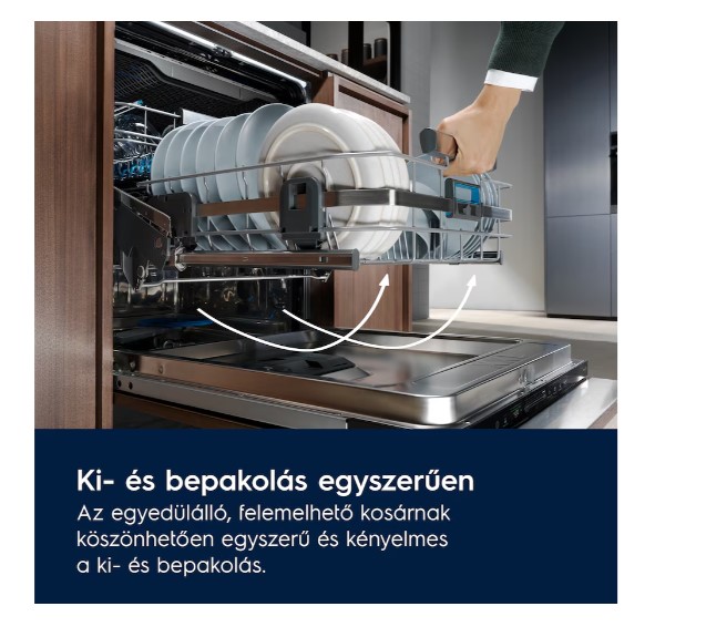 Electrolux EEC87400W teljesen beépíthető mosogatógép, 14 terítékes, inverter motor, 3 kosár, automatikus ajtónyitás, WIFI, 59.6x56x81.8 cm 