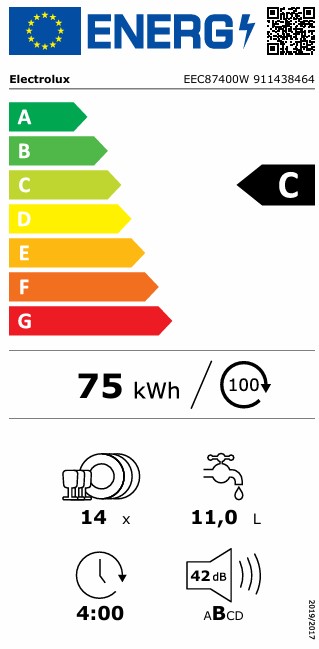 Electrolux EEC87400W teljesen beépíthető mosogatógép, 14 terítékes, inverter motor, 3 kosár, automatikus ajtónyitás, WIFI, 59.6x56x81.8 cm 