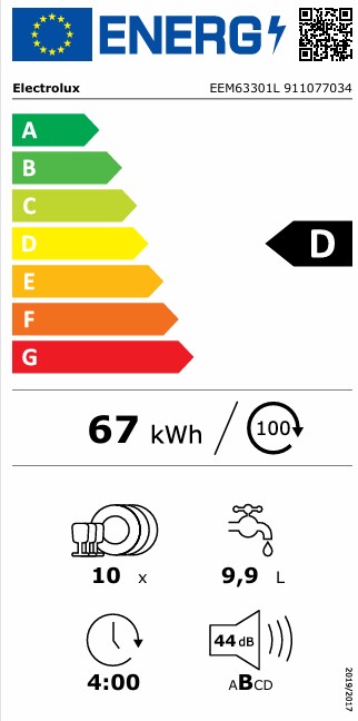Electrolux EEM63301L teljesen beépíthető keskeny mosogatógép, inverter motor, 3kosár, automatikus ajtónyitás, 44.6x55x81.8 cm 