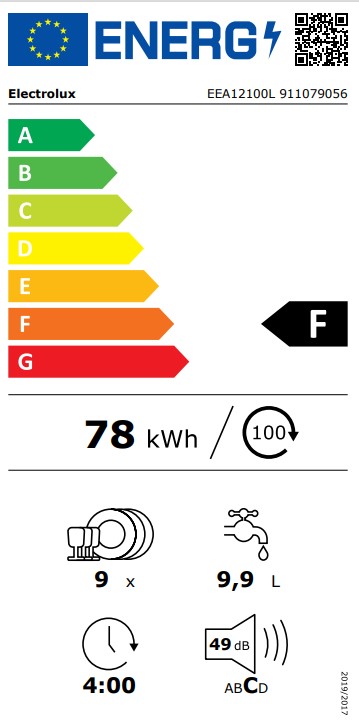 Electrolux EEA12100L teljesen beépíthető 9 terítékes keskeny mosogatógép,44.6x55x81.8cm