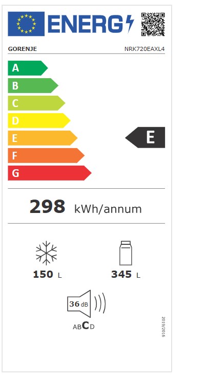 Gorenje NRK720EAXL4 No Frost Plus alulfagyasztós kombinált hűtőszekrény, inverteres kompresszor, 345/150L, szürke, 70.4x69.4x200 cm