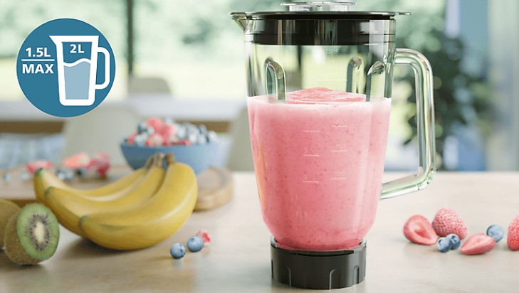 Philips HR3030/00 turmixgép, 1200W, 2L, üveg kehely, fekete 