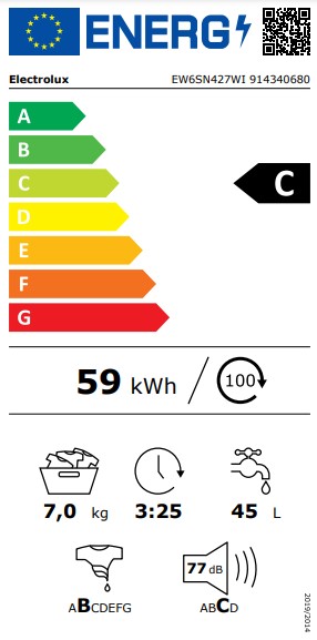 Electrolux EW6SN427WI keskeny elöltöltős mosógép, 7kg, 59.5x48.2x84.3 cm 