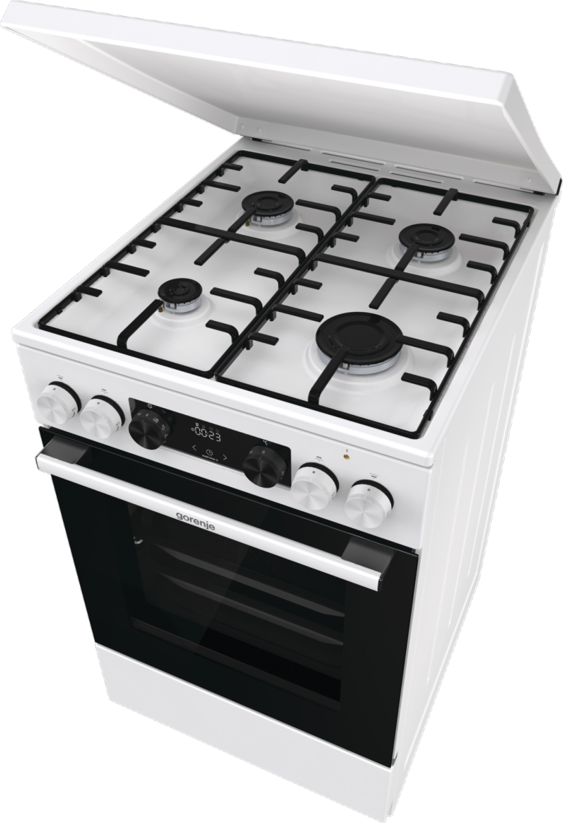 Gorenje GK5C64WH kombinált tűzhely, 70 l, AirFry, hőlégbefúvás, digitális programóra, kihúzható teleszkópos sínpárral, fém dísztető, lassú sütőajtó záródás, 50x59.4x85 cm