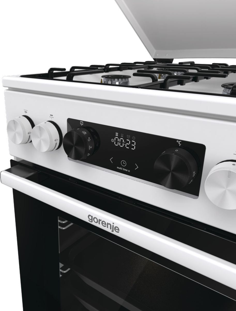 Gorenje GK5C64WH kombinált tűzhely, 70 l, AirFry, hőlégbefúvás, digitális programóra, kihúzható teleszkópos sínpárral, fém dísztető, lassú sütőajtó záródás, 50x59.4x85 cm