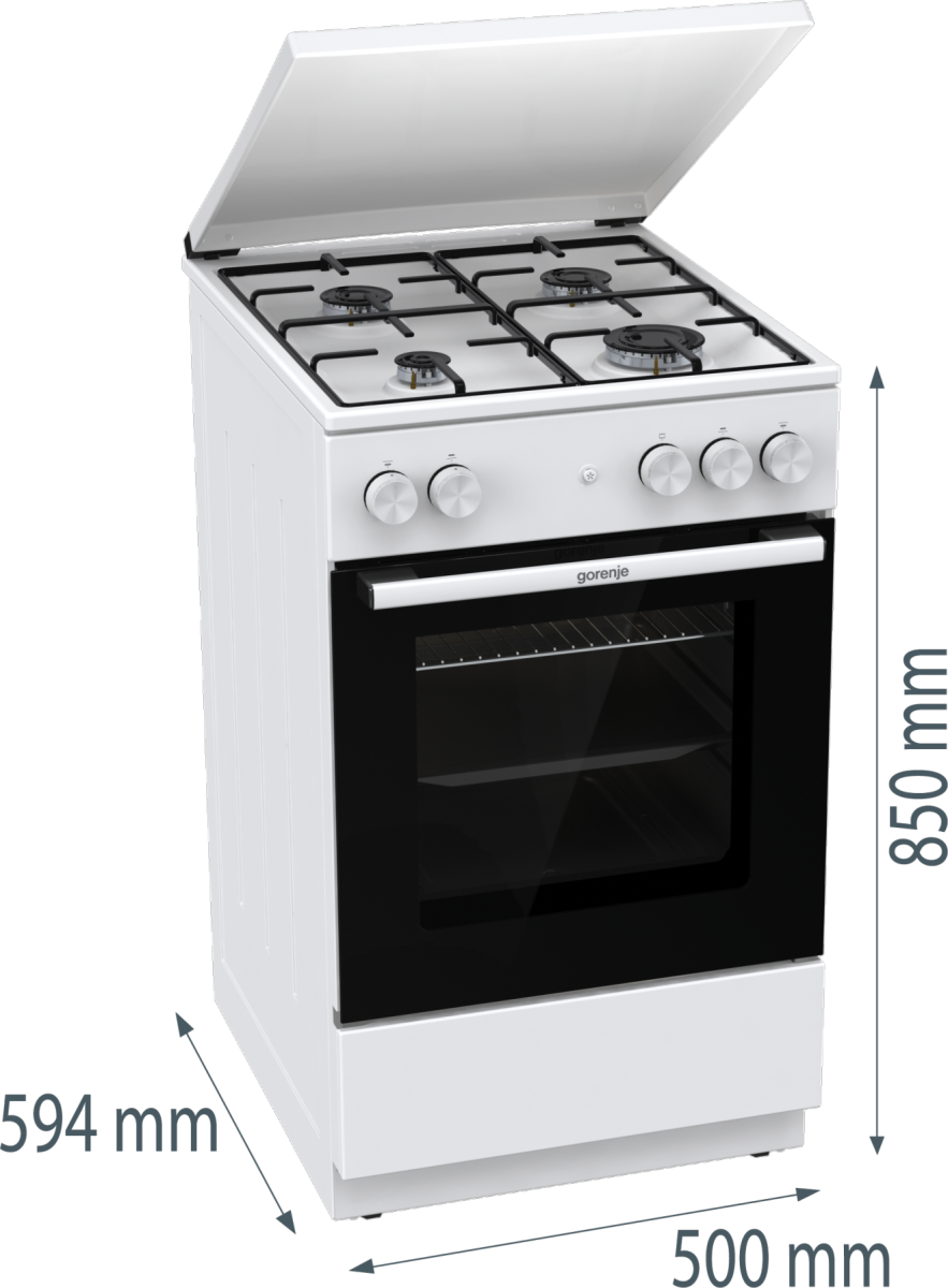 Gorenje GG5A14WJ gáztűzhely, elektromos szikragyújtás, 70L, fém dísztető, 50x59.4x85cm 