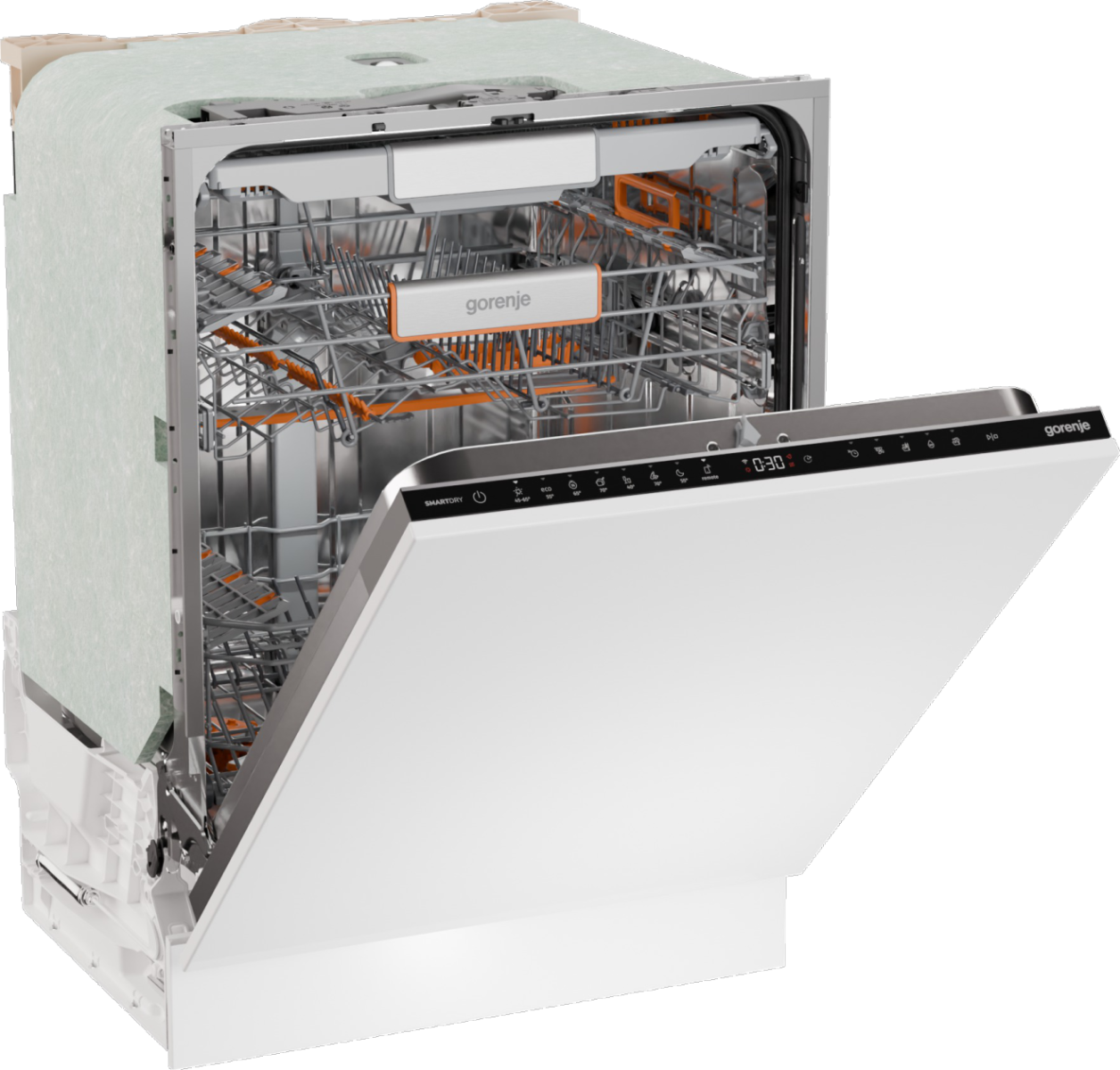 Gorenje GV693A65UVAD teljesen beépíthető mosogatógép, 16 terítékes, inverter Power Drive motor, WIFI, 3 kosár, automatikus ajtónyitás, 59.8x55.5x81.6 cm