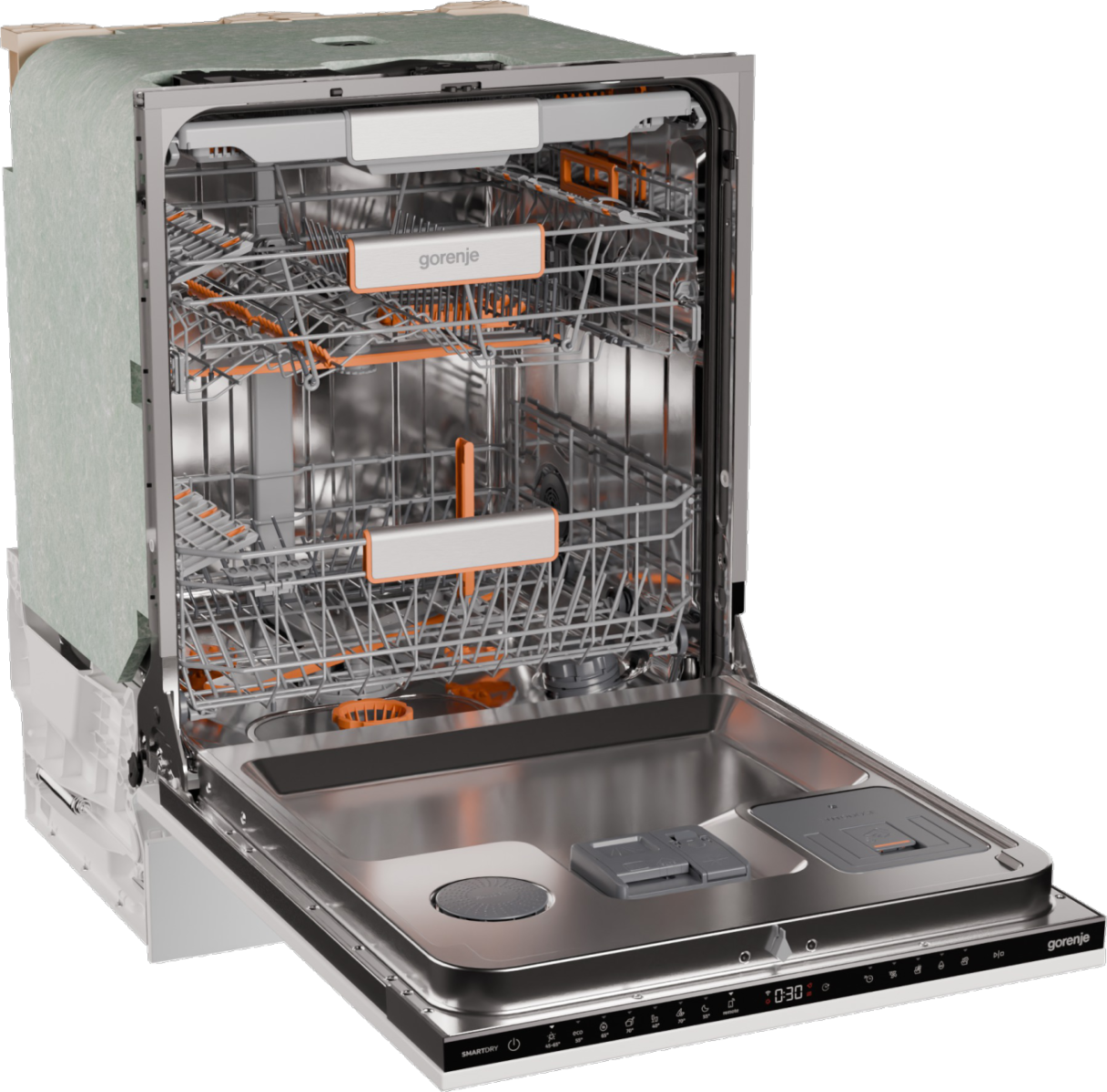 Gorenje GV693A65UVAD teljesen beépíthető mosogatógép, 16 terítékes, inverter Power Drive motor, WIFI, 3 kosár, automatikus ajtónyitás, 59.8x55.5x81.6 cm