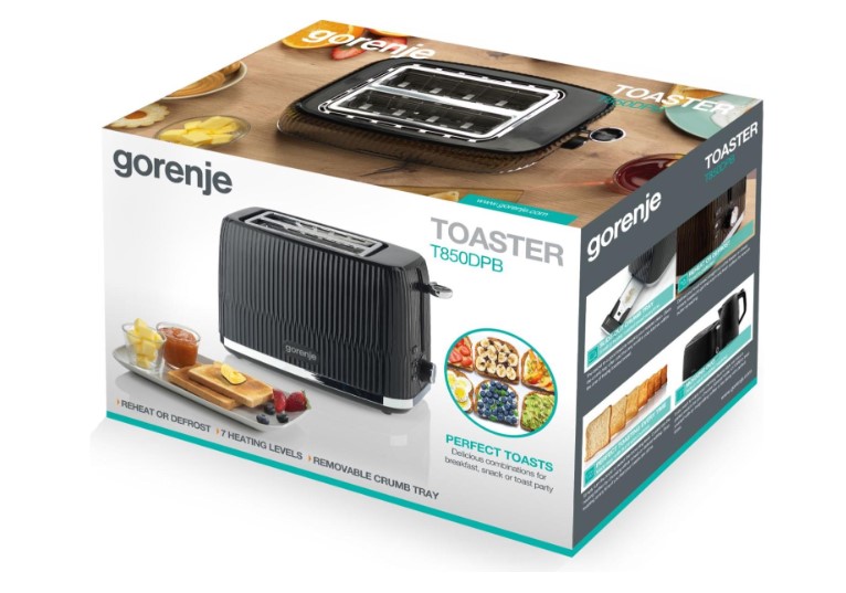 Gorenje T850DPB kenyérpirító, 2 szeletes, kicsúsztatható morzsatálcával, fekete