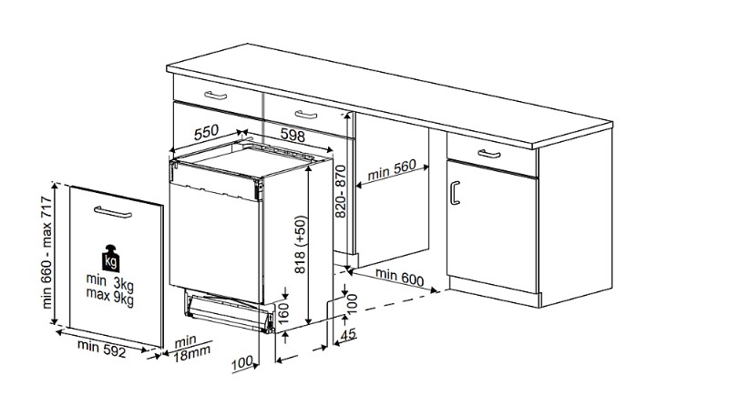 Beko BDIN38643C teljesen beépíthető mosogatógép,16 teríték, 3 kosár, automatikus ajtónyitás, 59.8x55x81.8 cm 