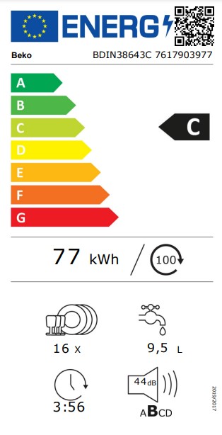 Beko BDIN38643C teljesen beépíthető mosogatógép,16 teríték, 3 kosár, automatikus ajtónyitás, 59.8x55x81.8 cm 