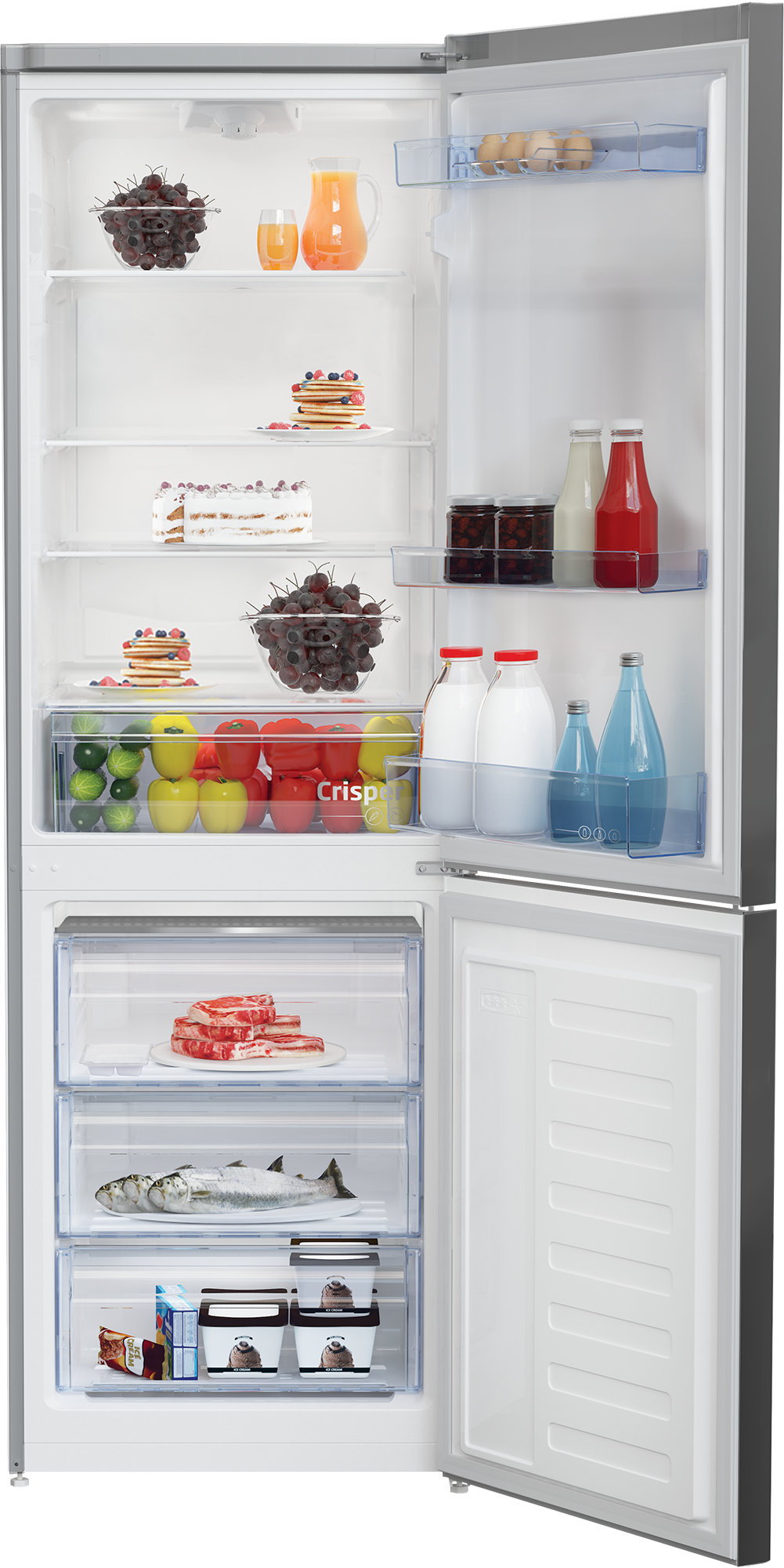 Beko RCSA330K40 SN alulfagyasztós kombinált hűtőszekrény,ezüst szín, 205/95L, 59.5x59.2x185.1 cm 