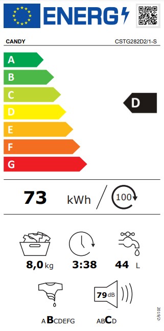 Candy CSTG282D2/1-S felültöltős mosógép, 8kg, Wifi+NFC, 41x60x86cm