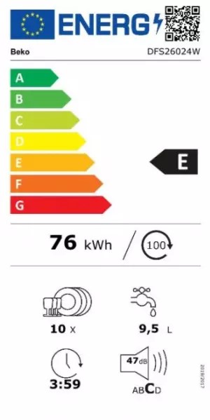 Beko DFS26024W 10 terítékes keskeny mosogatógép, 44.8x60x85 cm 