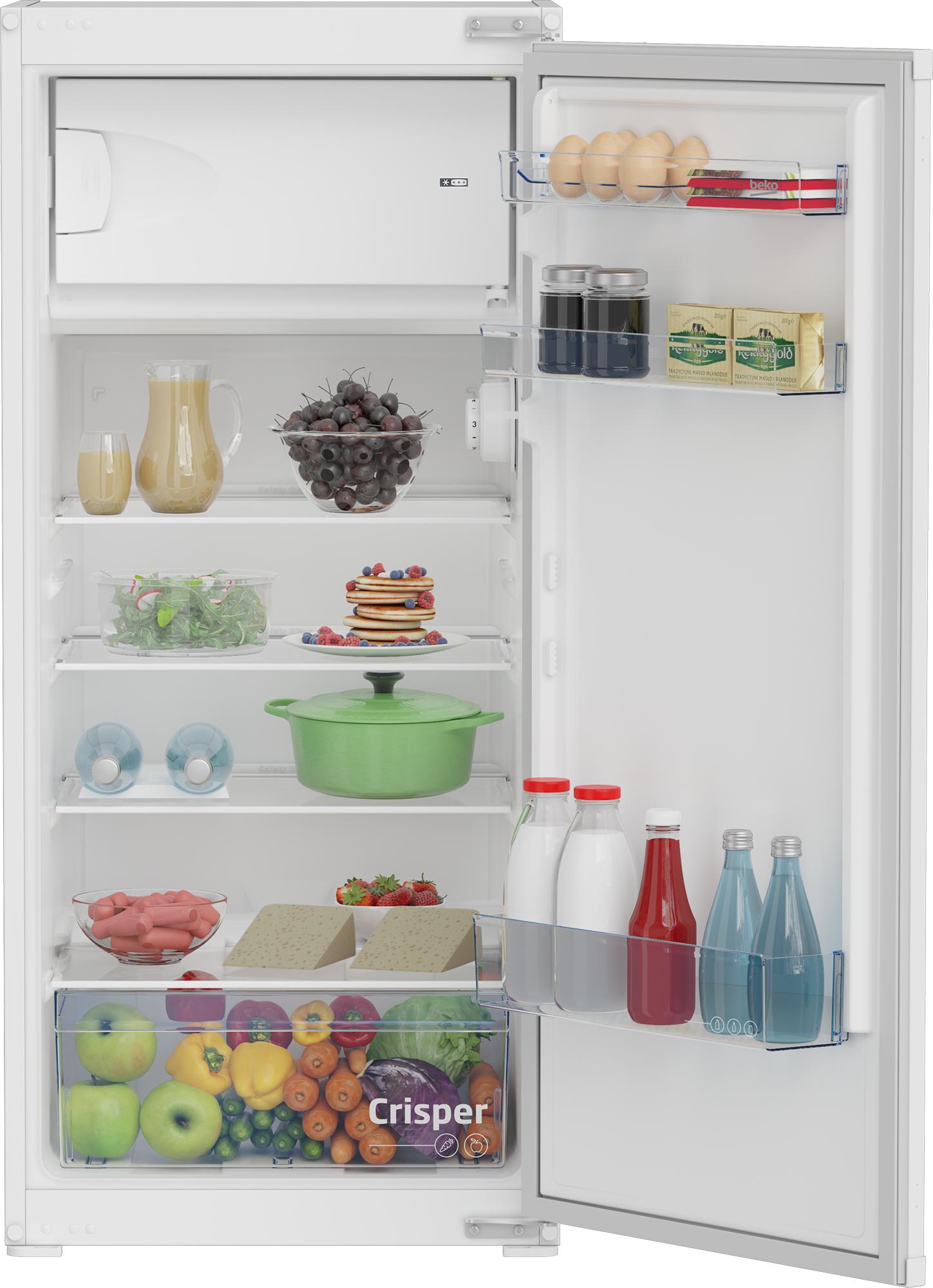 Beko BSSA210K4SN beépíthető egyajtós hűtőszekrény fagyasztóval, 121.5cm magas, 156/19L, 54x54.5x121.5 cm 