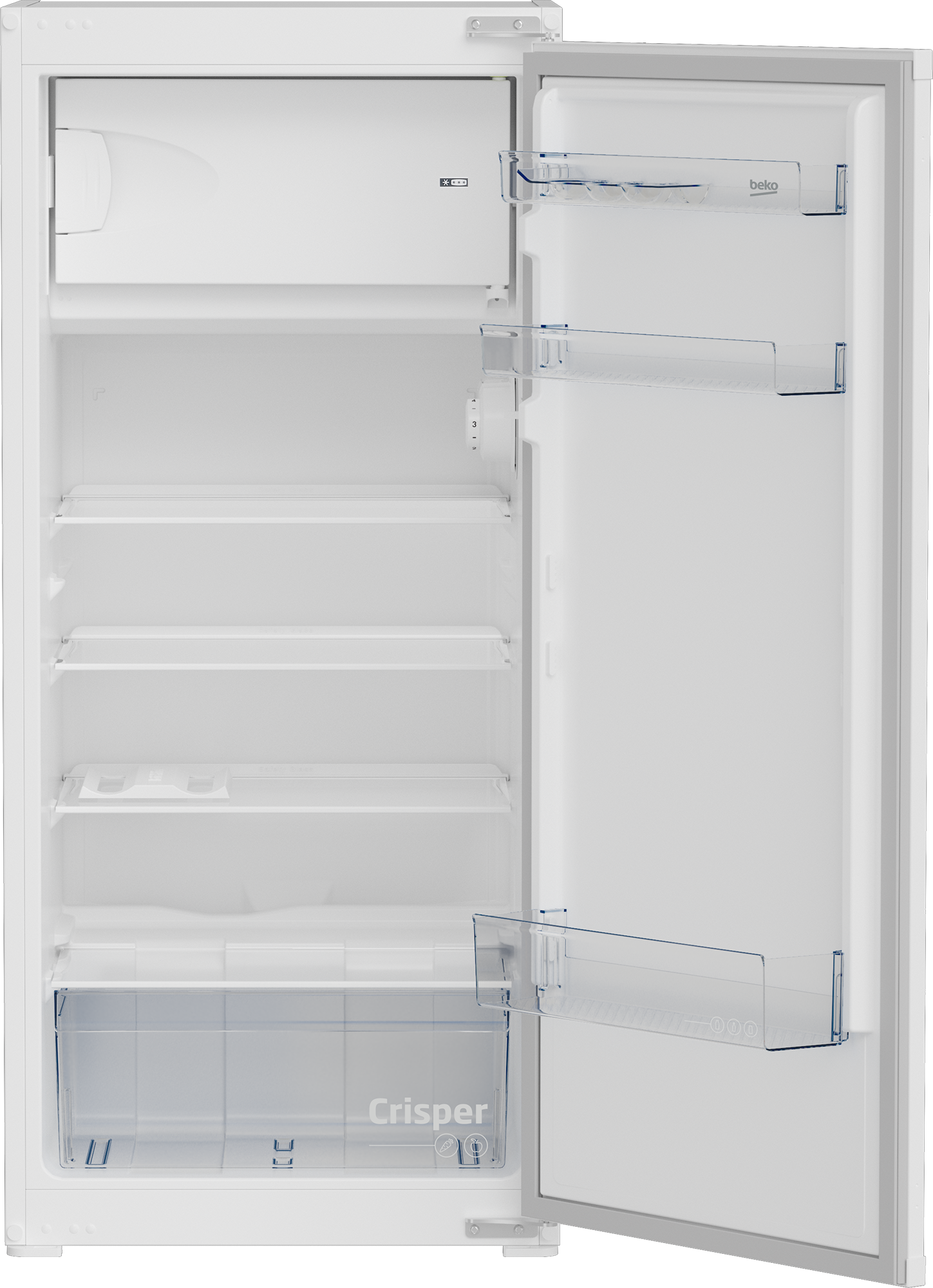 Beko BSSA210K4SN beépíthető egyajtós hűtőszekrény fagyasztóval, 121.5cm magas, 156/19L, 54x54.5x121.5 cm 