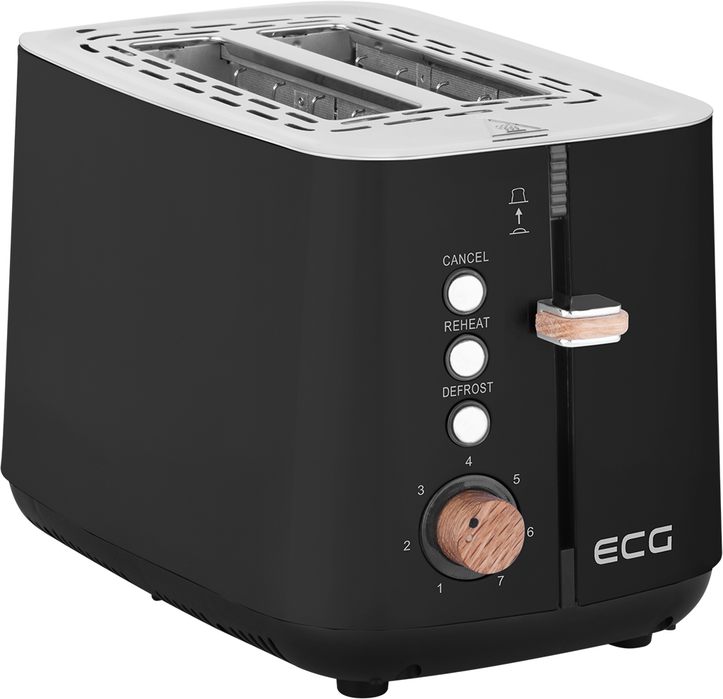 ECG ST 2768 Timber Black kenyérpiritó,eredeti fekete rozsdamentes acél kivitel, fa elemekkel,zsemlemegítő ráccsal 