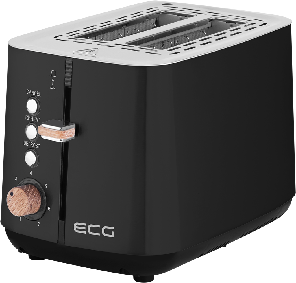 ECG ST 2768 Timber Black kenyérpiritó,eredeti fekete rozsdamentes acél kivitel, fa elemekkel,zsemlemegítő ráccsal 