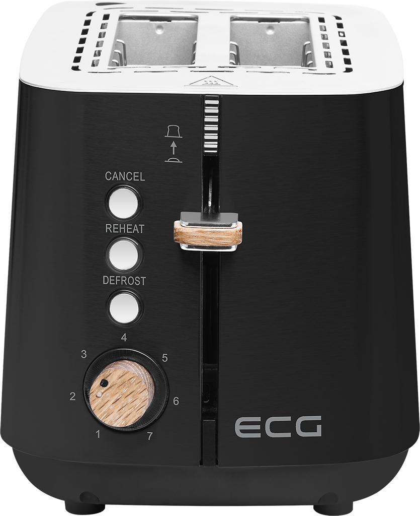 ECG ST 2768 Timber Black kenyérpiritó,eredeti fekete rozsdamentes acél kivitel, fa elemekkel,zsemlemegítő ráccsal 