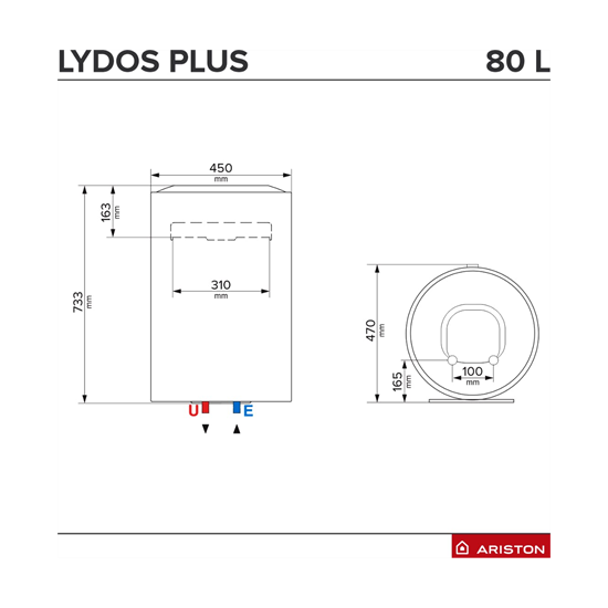 Ariston LYDOS PLUS 80 V 1,8K EN EU 3201870 forróvíztároló,bojler,80L,45x47x73.3cm 