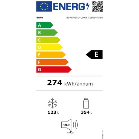 Beko B5RDNE504LDXB No Frost felülfagyasztós kombinált hűtőszekrény, 354/123L, 70x74.6x186.5 cm, csiszolt ezüst szín