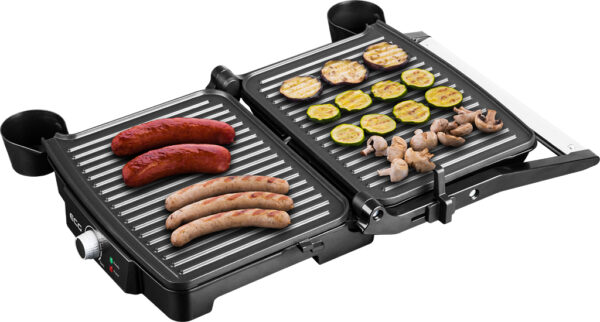ECG KG 100 elektromos grill kontakt grill 3 üzemeltetési helyzet: grillezés, BBQ, sütés, 180°-ban kinyitható