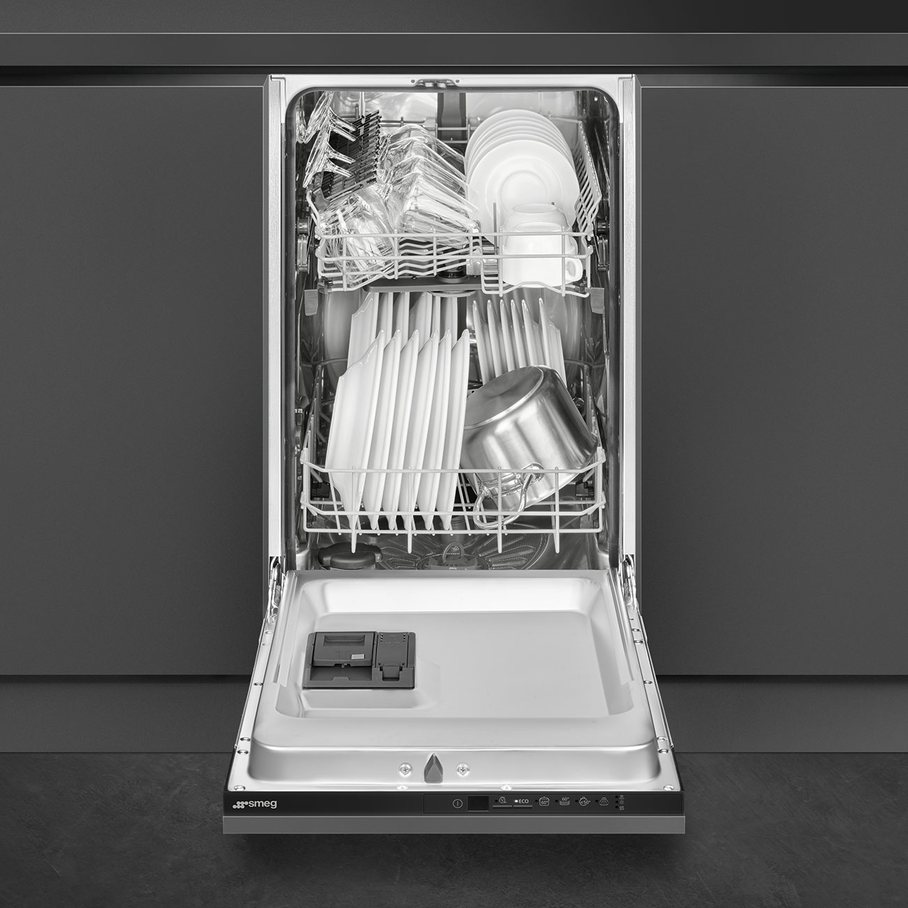 Smeg ST4512IN teljesen beépíthető 9 terítékes fekete mosogatógép 44.6x55x81.8cm