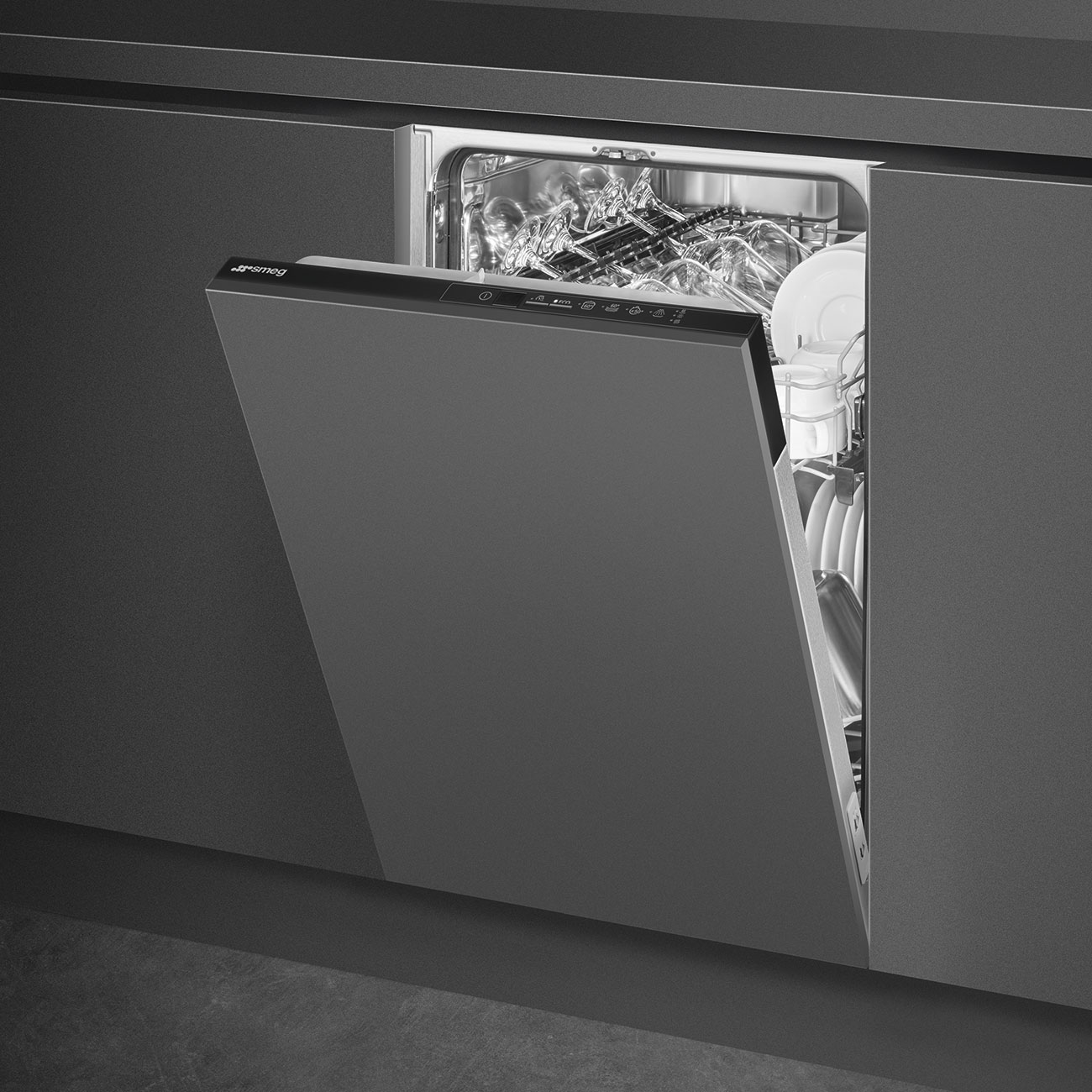 Smeg ST4512IN teljesen beépíthető 9 terítékes fekete mosogatógép 44.6x55x81.8cm