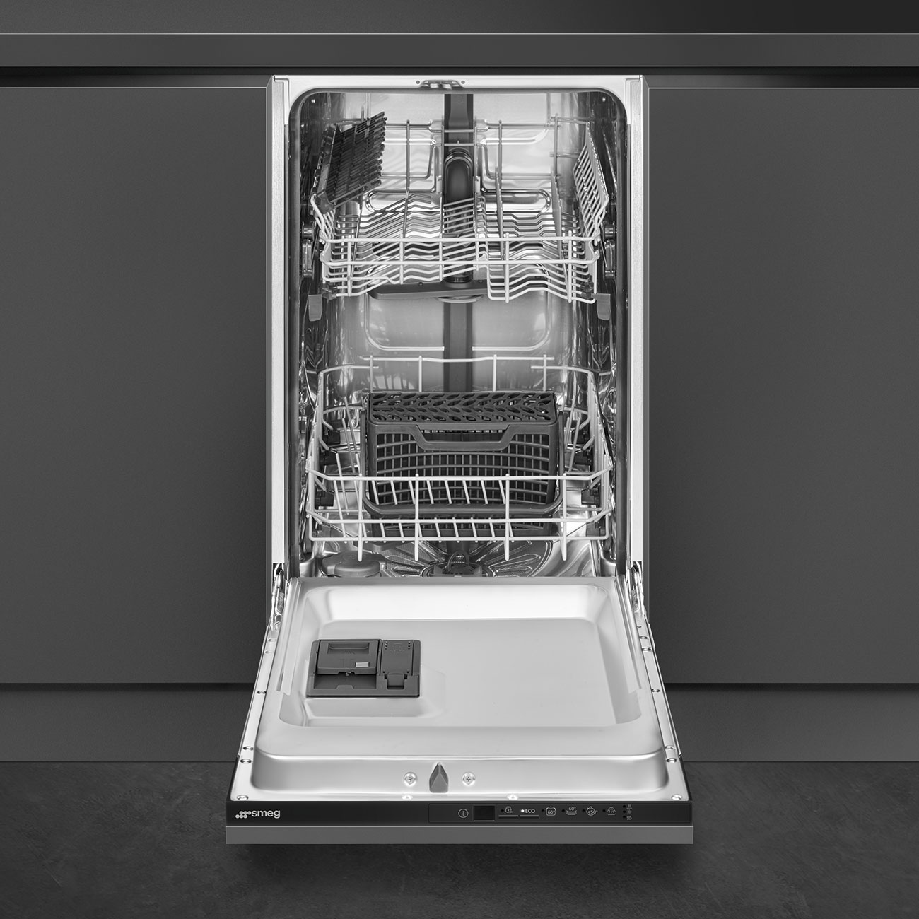 Smeg ST4512IN teljesen beépíthető 9 terítékes fekete mosogatógép 44.6x55x81.8cm
